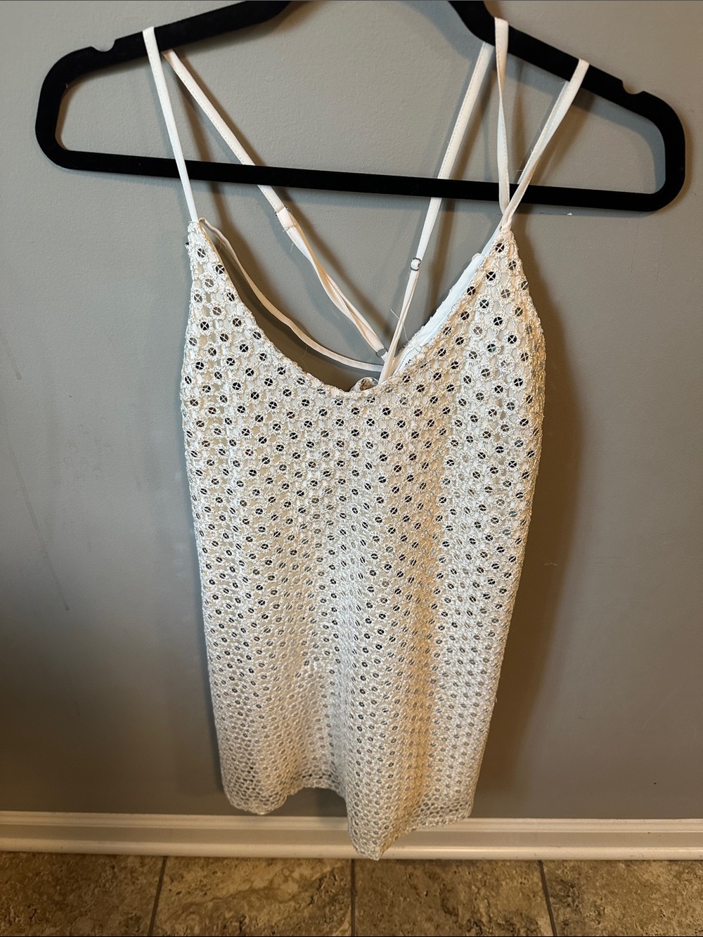 Show-Stopper Sequined Cream Slip Dress with Crisscross Straps